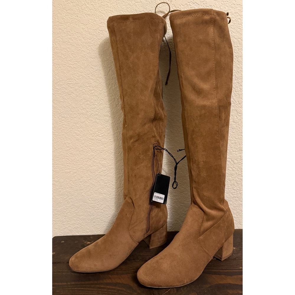 Forever 21 Womens Tan Faux Suede Over The Knee Block Heel Boots Size 9 NEW